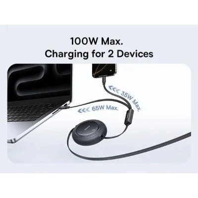 Baseus Free2Pull Mini 2-in-1 Retractable Fast charging Cable USB-C to C+C 100W 1.2m - Cosmic Black
